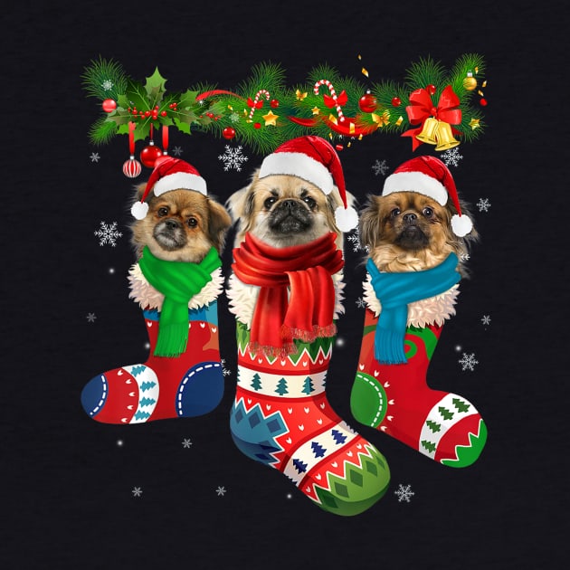 Three Tibetan Spaniels In Christmas Socks by bienvaem